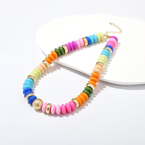 RISHEGAE Chunky Beaded Necklace for Women Boho Resin Beaded Choker Necklace Adjustable Surfer Beach Strand Necklaces Gold Handmade Acrylic Beads Jewelry Gift for Women - color: Style 4colorful