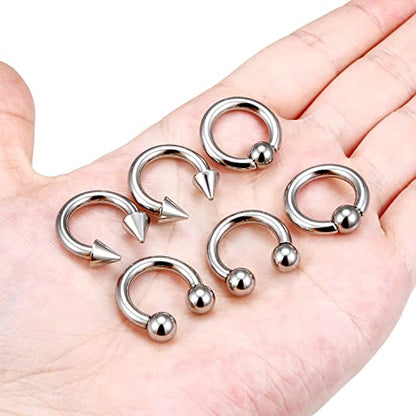00G 0G 2G 4G 6G 8G 10G 12G 14G 16G Septum Rings Silver Black Surgical Steel Heavy Gauges Earrings Stretching kit Eyebrow Lip Septm Nose Rings Helix Tragus Daith Rook Earrings Hoops 10mm-19mm - color: Silver, size: 10G(2.5mm)-Inner Dia:12mm