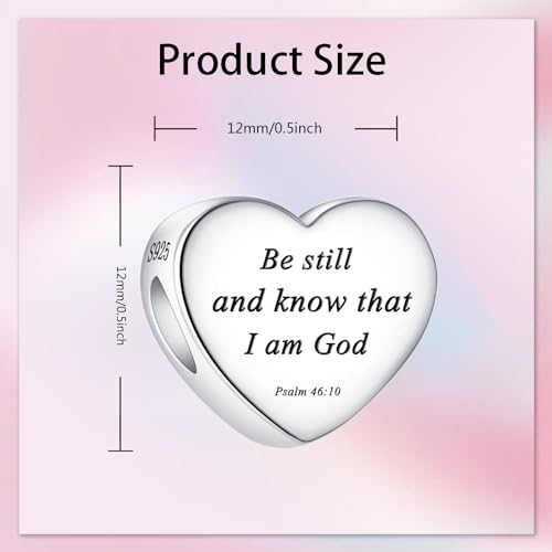 Bible Family Mom Wife Love Heart Dangle Charm 925 Sterling Silver Charms fits Bracelets and Necklace Pendant Bead Charms Jewelry Present for Women Family Friends - style: Bible - Be still and know that I am God charm