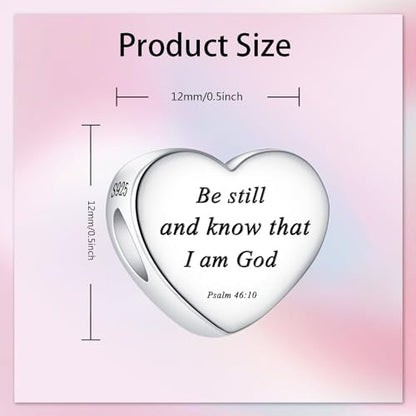 Bible Family Mom Wife Love Heart Dangle Charm 925 Sterling Silver Charms fits Bracelets and Necklace Pendant Bead Charms Jewelry Present for Women Family Friends - style: Bible - Be still and know that I am God charm