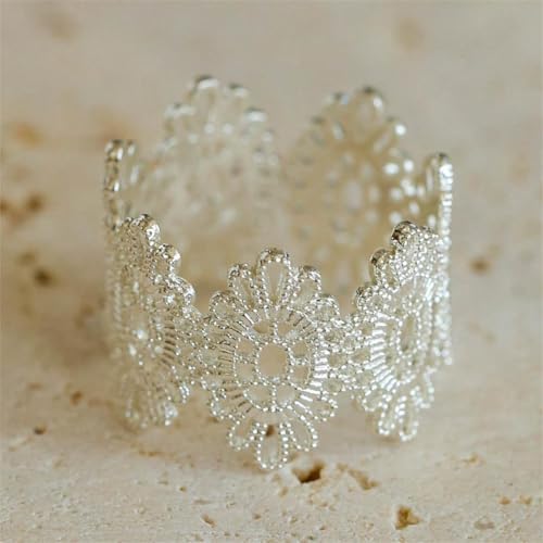 Valentines Rings for Women, Non Tarnish Chunky Wedding Ring Set, Adjustable Bohemian Statement Ring - style: Silver Sunflower Style