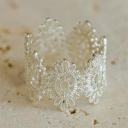 Valentines Rings for Women, Non Tarnish Chunky Wedding Ring Set, Adjustable Bohemian Statement Ring - style: Silver Sunflower Style