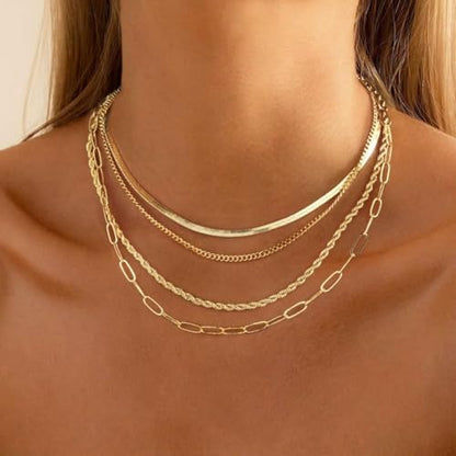 Chunky Gold Necklace Layered Snake Chain Necklace Set for Women Double Chain Stylish Stack Fashion Jewelry