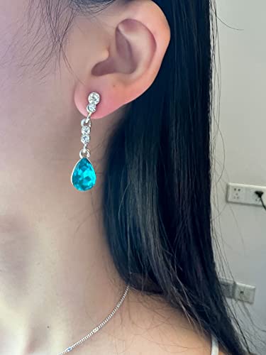 4 Pieces Fashion Teardrop Crystal Rhinstone Pendant Necklace Earring Bracelet Jewelry Set for Women Lady Wedding Birthday Party Prom Gifts - color: Sea Blue