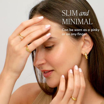 Gold Pinky Signet Rings for Women Men, Stackable Dainty Oval Heart Ring, Non-Tarnish Waterproof 18K Gold Plated Stainless Steel Size 3-11 - style: Slim Oval Signet Ring