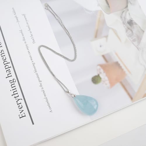 iSTONE 925 Sterling Silver Natural Crytral for Womens Pendant Necklace, Gemstone Birthstone with 17.8" Silver Chain Ladies - color: Aquamarine