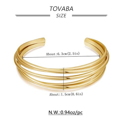 Chunky 14k Gold Cuff Bracelets for Women - Non Tarnish Teardrop Bangle Multi-layer Cross Wire Open Bracelets - color: 01 Gold-Wire Cuff Bracelets