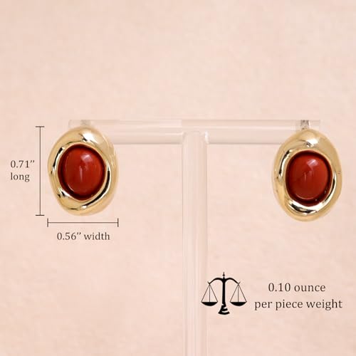 Jean Beau Chunky Gold Stone Stud Earrings for Women, Trendy Natural Gemstone Hypoallergenic Earing Valentine Jewelry Gift - color: Ruby Red