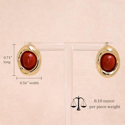 Jean Beau Chunky Gold Stone Stud Earrings for Women, Trendy Natural Gemstone Hypoallergenic Earing Valentine Jewelry Gift - color: Ruby Red
