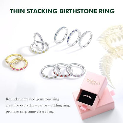Birthstone Rings Eternity Band 925 Sterling Silver/Yellow Gold-Plated Created Gemstone Stackable Wedding Band 2.7mm Thin Half Eternity Rings for Women Size 6 to 10 - color: 01-Garnet-Jan.