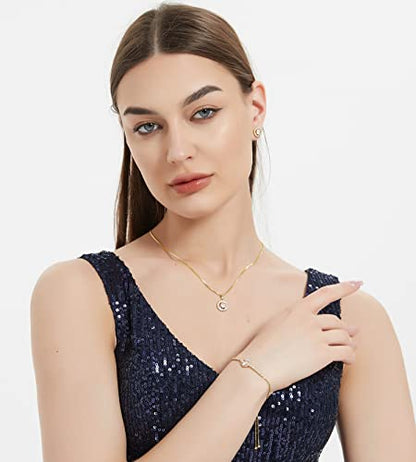 Bridesmaid Bride Wedding Jewelry Set - Round Cubic Zirconia | Earrings Necklace Bracelet Set, Hypoallergenic Prom Party Jewelry Gift for Her - color: Gold