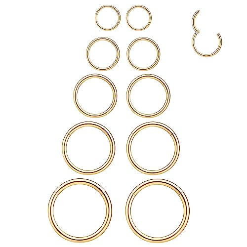 LEE&RO 16G 6MM 7MM 8MM 9MM 10MM Hinged Clicker Septum Rings 16G Nose Hoop Tragus Helix Cartilage Hoop Earrings - color: gold