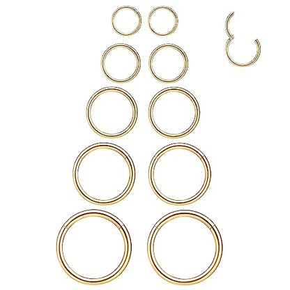 LEE&RO 16G 6MM 7MM 8MM 9MM 10MM Hinged Clicker Septum Rings 16G Nose Hoop Tragus Helix Cartilage Hoop Earrings - color: gold