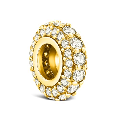 KEQ 925 Silver Spacer Stopper Bead Charms Clearance for Pandora Bracelets Birthstone CZ Always Stopper Birthday Gifts for Mom Grandmom Granddaughter Wife Sisters Friends - color: Golden(1 Pcs)