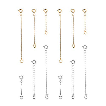 Softones 12-18Pcs Ankle Bracelets Extenders-Extension for Womens Jewelry(1 2 3 Inch),with Lobster Clasp and O-Clasp from Gold Silver Rose Gold - color: G:O-clasp 6-Gold 6-Silver
