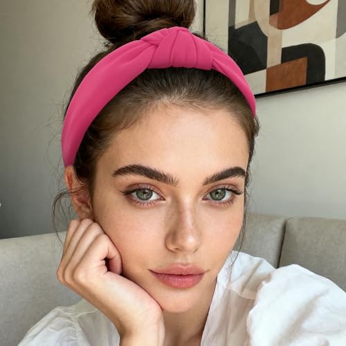 YISSION Hot Pink Knotted Headband Wide Headbands for Women Non Slip Head Band Fashion Top Knot Hairband Hair Accessories for Women Girls - color: Hot Pink