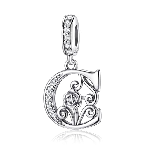 LNQOBU Complete A~Z Alphabet Charm Letter Beads, Solid 925 Sterling Silver with Cubic Stones Rose Alphabet Charm fits Pandora Bracelets Necklace Women Jewelry - color: CYT-C
