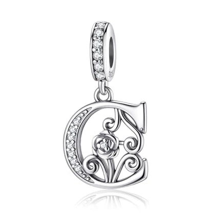 LNQOBU Complete A~Z Alphabet Charm Letter Beads, Solid 925 Sterling Silver with Cubic Stones Rose Alphabet Charm fits Pandora Bracelets Necklace Women Jewelry - color: CYT-C