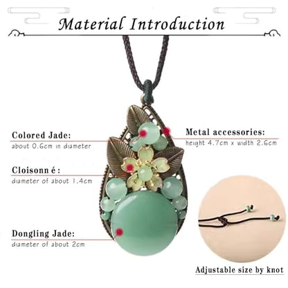 Natural Jade Stone Necklace, Adjustable Rope Chain Length Lucky Protection Friendship Charm Pendant Necklace for Women Friends Gifts