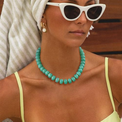 Beaded necklace for Women Boho Bead Gemstone Chunky Necklace Big Bead Necklace Fashion Trendy Summer Necklaces Jewelry Gifts - color: Mint-Green Beaded