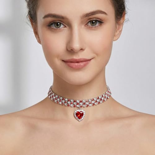 Silver Plated Necklace Earrings Bracelet Crystal Bridal Wedding Jewelry Sets for Wedding princess birthday party Halloween Prom Pageant Jewelry - color: 4-red