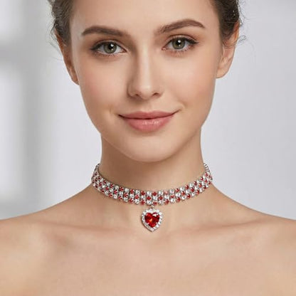 Silver Plated Necklace Earrings Bracelet Crystal Bridal Wedding Jewelry Sets for Wedding princess birthday party Halloween Prom Pageant Jewelry - color: 4-red
