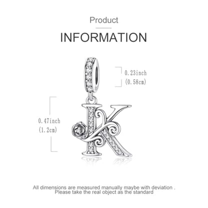LNQOBU Complete A~Z Alphabet Charm Letter Beads, Solid 925 Sterling Silver with Cubic Stones Rose Alphabet Charm fits Pandora Bracelets Necklace Women Jewelry - color: CYT-K