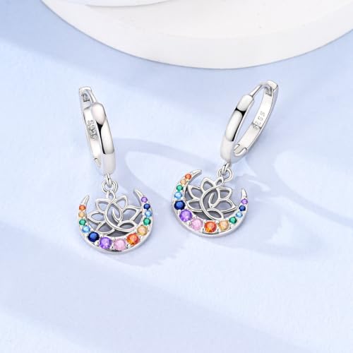 925 Sterling Silver Dangle Whale Shark Butterfly Bow Earrings for Women | Hypoallergenic Huggie Hoop Drop Cross Earrings for Sensitive Ears, Cubic Zirconia Statement Trendy Jewelry Birthday Gifts - color: Colorful Yoga