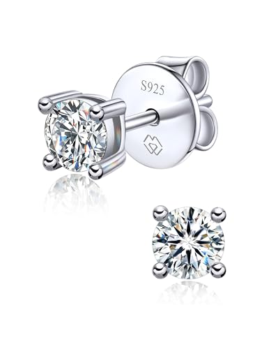 MomentWish Moissanite Earrings for Women, 925 Sterling Silver Hypoallergenic Stud Earrings, 0.6-4 CT Mens White Gold/14K Gold Plated/Rose Gold Studs, Gift for Mom or Wife - color: 1-White Goldr-4 Prong, size: 0.6 Carat-(0.3ct*2)-4mm