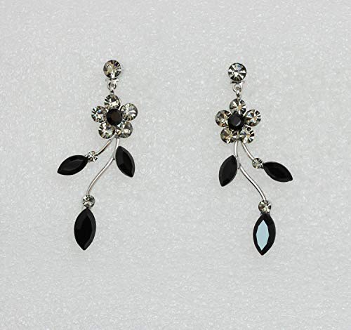 Faship Gorgeous Rhinestone Crystal Floral Necklace Earrings Set - color: Black