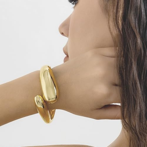 Gold/Silver Cuff Bangle Bracelets For Women Chunky Waterdrop Twisted Hinged Bangle Bracelets Minimalist Arm Cuff Bracelet Jewelry Gifts - color: 5Gold