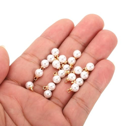 PATIKIL Pearl Charm, 100pcs Pearl Beads Faux Pearl Pendant Charm DIY for Jewelry Making Bracelets Earrings Necklace Crafts - color: Golden White, size: 6mm