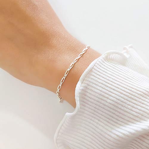 Stacking Bracelet Silver, Minimalist Simple Gourmet Satellite Rectangles Lace Heart Chain Bracelets, 925 Sterling Arm Jewelry for Women, Length 6.5-7.5 Inches - style: Rectangle Link Chain