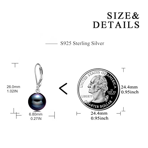925 Sterling Silver Pearl Leverback Earrings Dangle Drop Jewelry Gifts for Women - style: Black Pearl