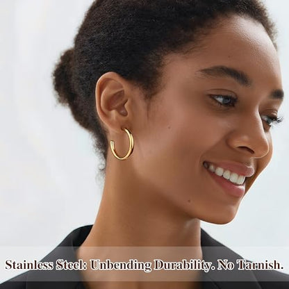 Gold Hoop Earrings for Women Summer Earrings Stainless Steel Hypoallergenic Earrings for Sensitive Ears Non Tarnish Hoops 4mm Hollow Tube Lightweight Earring Gifts for Women - style: 30mm Gold