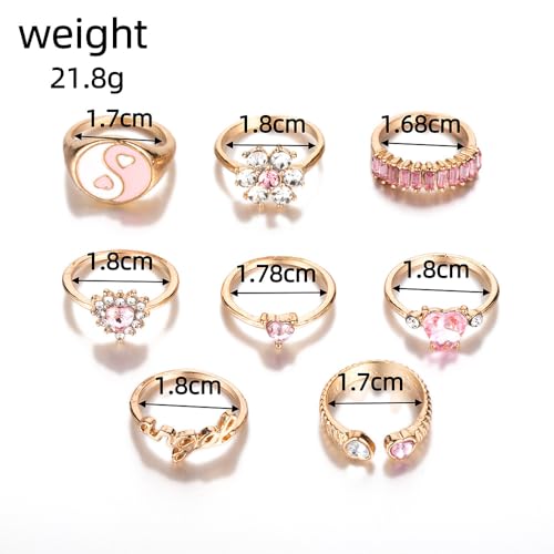 Gold Stackable Ring Sets Yin Yang Patterns Adjustable Alloy Finger Rings for Punk Boho & Daily Wedding Jewelry - color: Multicolor1