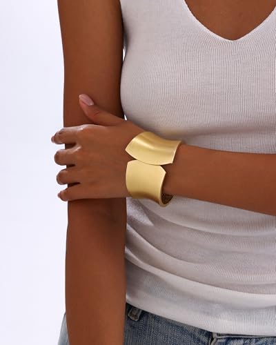 Bangle Bracelets for Women | 14K Gold Plated Trendy Wide Bracelets | Hinged Arm Cuff Bangles Chunky Bracelet for Women - color: Style H-Matte Gold Plated Bangles