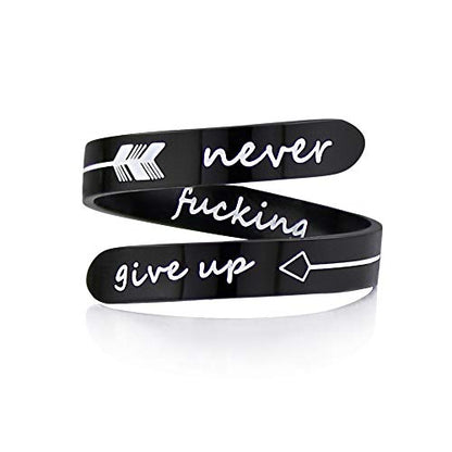 Opening Black Keep Going ring Stainless Steel Adjustable Never give up Jewelry Inspirational Opening Stacking Cute Hiphop Band - style: Never give up