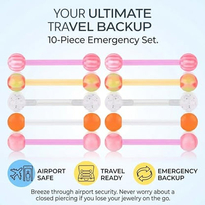 Zolure 10Pcs 14G Tongue Rings Acrylic Candy Color Tongue Piercing Jewelry Flexible Plastic Nipple Rings Tongue Barbells for Women 16mm - color: Pink+Orange 10pcs