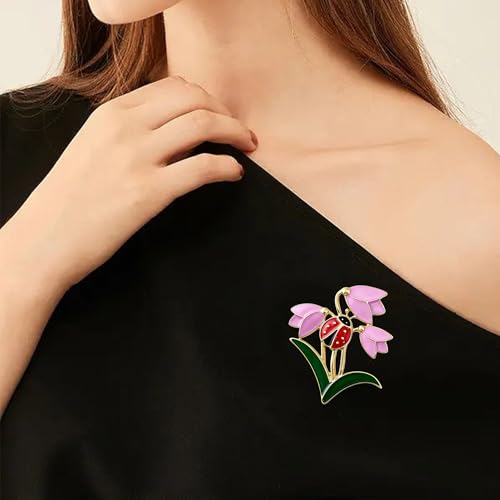 Nature Inspired Tulip Ladybug Enamel Lapel Pin Delicate Floral Brooch Creative Women Fashion Jewelry for Dress Scarf Suit Bag Clothing Accessories Gift - color: Pink