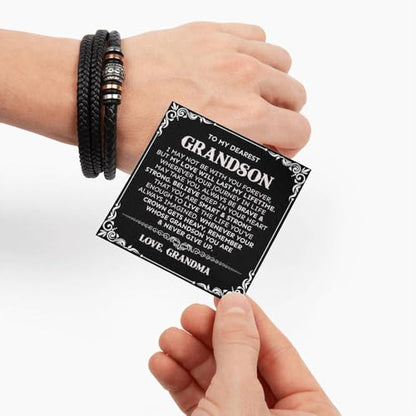 To Our Grandson Bracelet from Grandpa and Grandma - Love You Forever Engraved Leather Wristband with Inspirational Message Card - Sentimental Birthday Graduation Gift for Men, Teen - color: Version-03