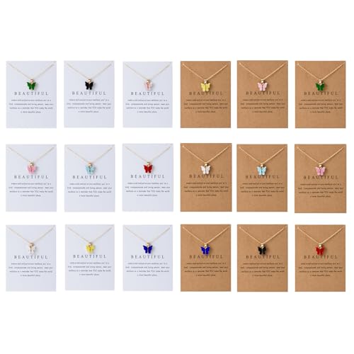 Rrdaily 9 Pcs Dainty Colorful Butterfly Pendant Necklace Set for Women,Bohemian Acrylic Butterfly Chain Necklace Cute Jewelry Gift - style: White Brown