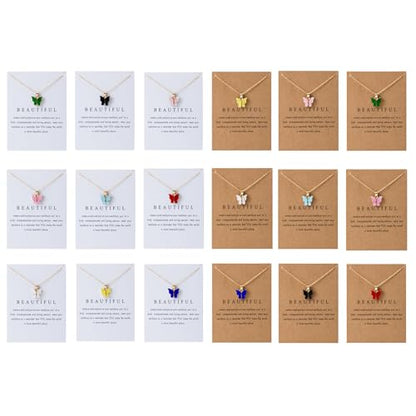 Rrdaily 9 Pcs Dainty Colorful Butterfly Pendant Necklace Set for Women,Bohemian Acrylic Butterfly Chain Necklace Cute Jewelry Gift - style: White Brown