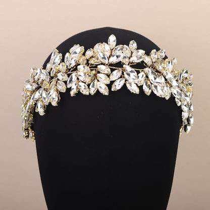 Missgrace Women Silver Green Black Red Blue Handmade Full Crystal Rhinestone Large Headband Hair Vine Shinny Headpiece Bridal Wedding Hair Accessories for Women (Gold plated) - color: Gold plated