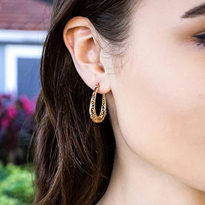 Silver Post Filigree Hoop Earrings for Women Hollow Oval Hoop Earrings | Hypoallergenic U Shaped Hoops Earring for Jewelry - color: A-14K Gold