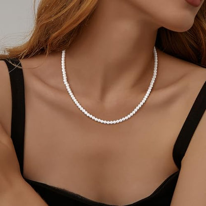 MJartoria Pearl Necklace for Men | Women, 16''-24'' Pearl Necklaces, 4mm/6mm/8mm White Faux Pearl Choker Necklace Trendy Jewelry Gifts for Women Men - size: 24 inches, style: 4mm