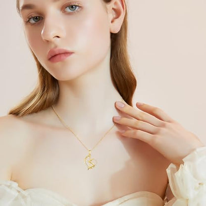 SISGEM 14K Real Gold Heart Necklace for Women,Yellow Gold Love Pendant Necklace Triple Hearts Jewerly Gifts for Birthday Anniversary 16+1+1 inch - color: Heart Infinity-2