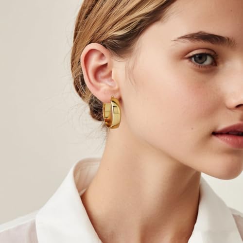 Lightweight Chunky Hoop Earrings Set for Women,3 Pairs Gold Thick Large Stainless Steel Hypoallergenic Hoop Earrings,14k Gold Plated Hoop Earrings Gold Jewelry Gifts