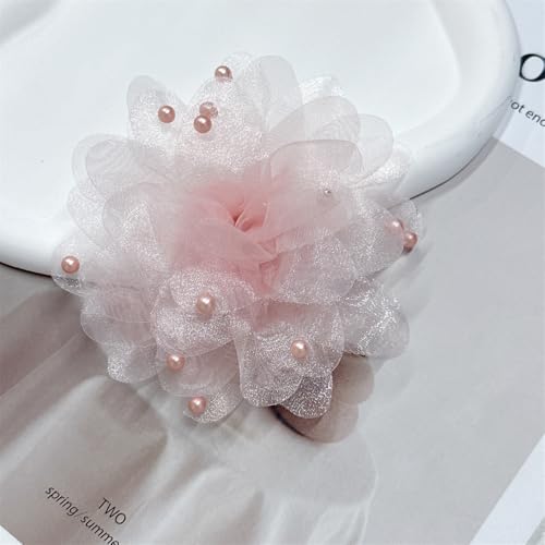 13cm/5in Beaded Mesh Flower Brooch Pin for Women Girls Dainty Round Shell Pearl Ball Beads Camellia Peony Flowers Brooches Lapel Hair Pins Elegant Wedding Anniversary Accessories Jewelry - color: Pink