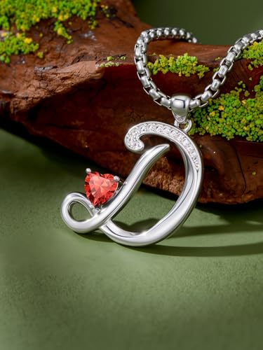 A to Z Initial Birthstone Pendant Necklaces Name Jewelry for Women | 18K White Gold Plated Personalized Alphabet Jewelry Anniversary Christmas Birthday Gifts for Wife Her Daughter Girlfriend - color: D Initial-07-Jul